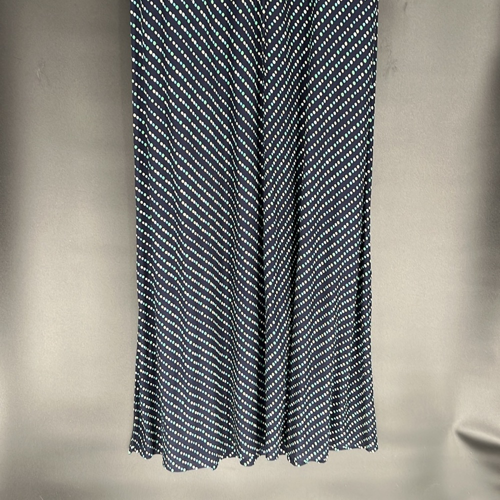 Lands' End Navy Sleeveless Chevron Dot Maxi Dress with Teal and White Dots - Picture 2 of 7